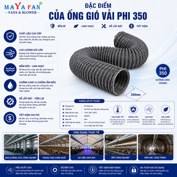 ống gió vải phi 350