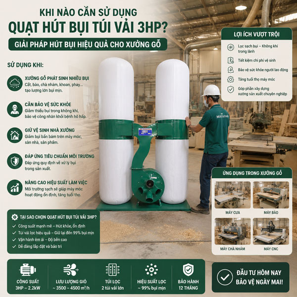 quạt hút bụi túi vải 3HP