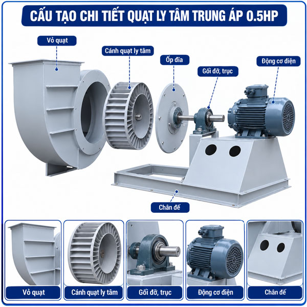 quạt ly tâm trung áp 0.5Hp