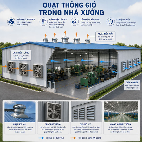 Lắp đặt quạt thông gió nhà xưởng công nghiệp