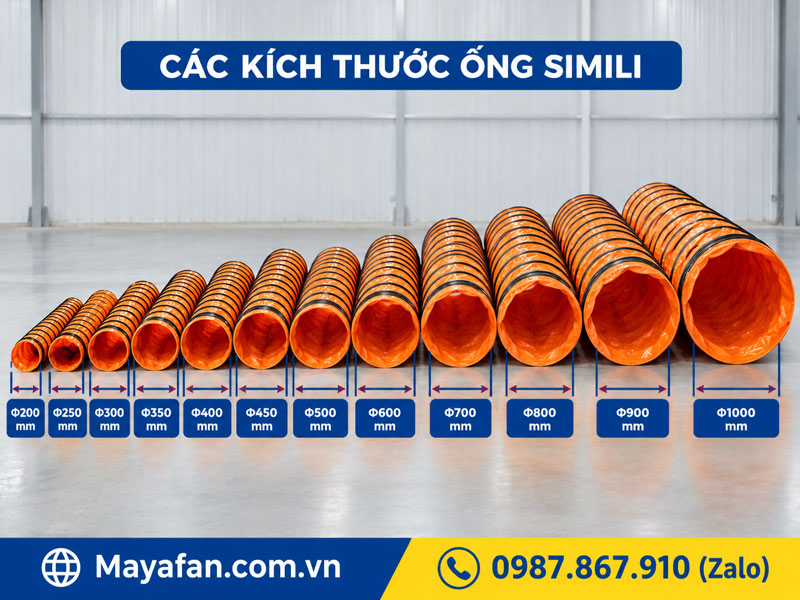 Các kích thước ống Simili.